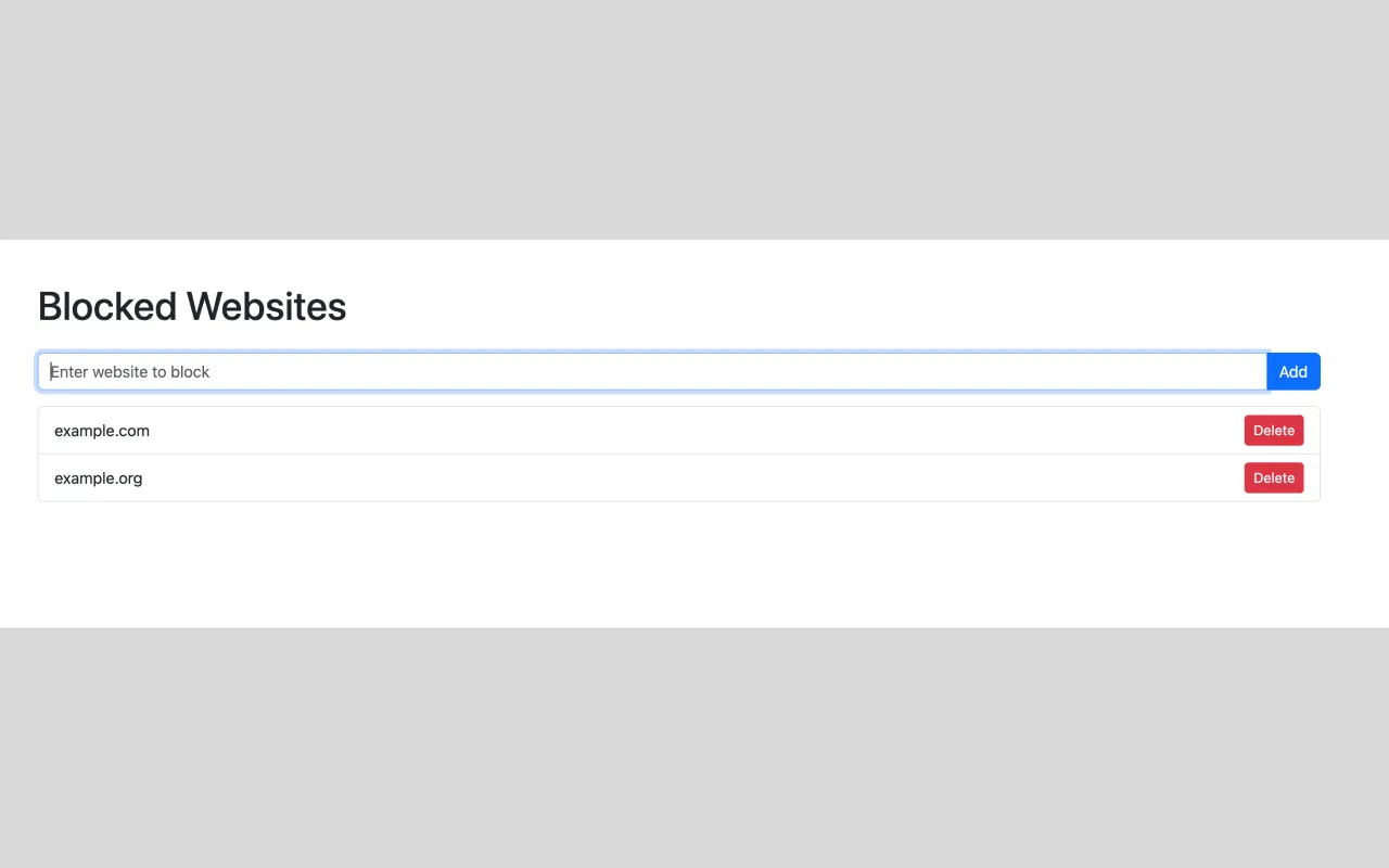 Website Blocker: MT settings showing example.com and example.org in the blocked list